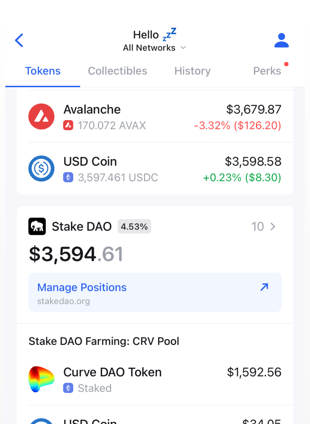 Web3safe tokens screen